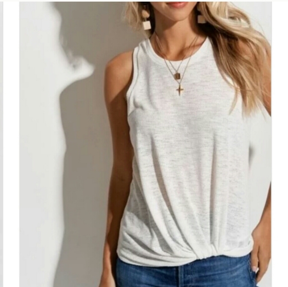 La Miel Tops - La Miel Knit Sleeveless Crew Neck Twist Hem Top